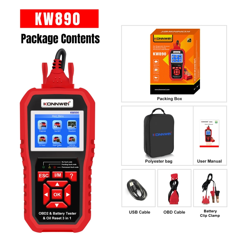 KONNWEI KW890 2 in 1 Car OBD2 Fault Detector + Maintenance Light Reseter by KONNWEI