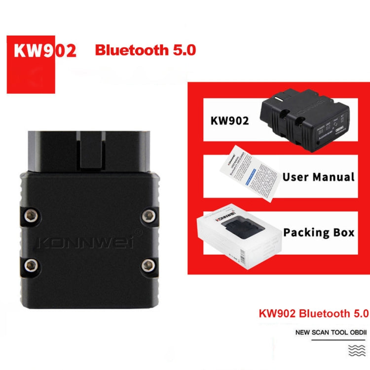 KONNWEI KW902 Bluetooth 5.0 OBD2 Car Fault Diagnostic Scan Tools Support IOS / Android(Black) by KONNWEI