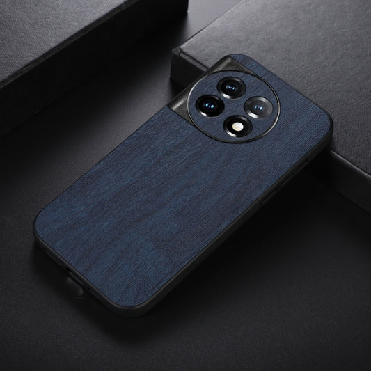 For OnePlus 11R/Ace 2 Wood Texture PU Phone Case(Blue) by buy2fix