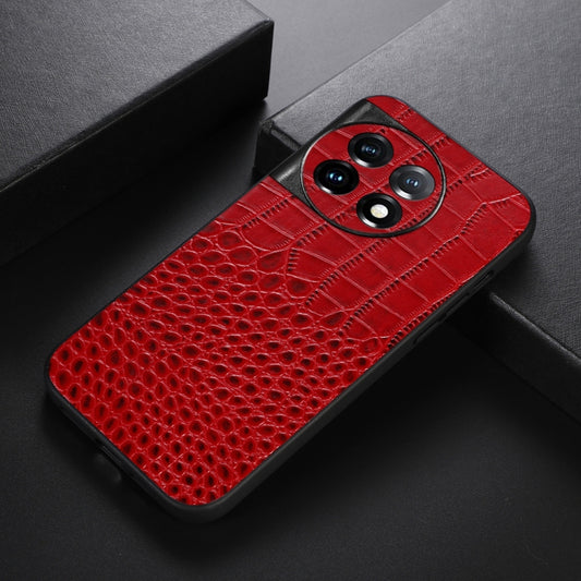 For OnePlus 11 Crocodile Texture Genuine Leather Phone Case(Red) by buy2fix