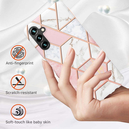 For Samsung Galaxy A54 5G Electroplating Splicing Marble TPU Phone Case(Pink White) by buy2fix
