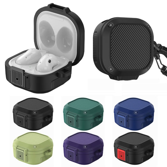 Wireless Earphones Silicone Case with Switch & Carabiner for Samsung Galaxy Buds Live / Buds2 / Buds Pro / Buds2 Pro(Dark Green) by buy2fix