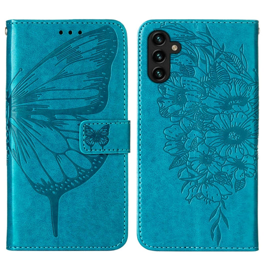 For Samsung Galaxy A34 5G Embossed Butterfly Leather Phone Case(Blue) by buy2fix