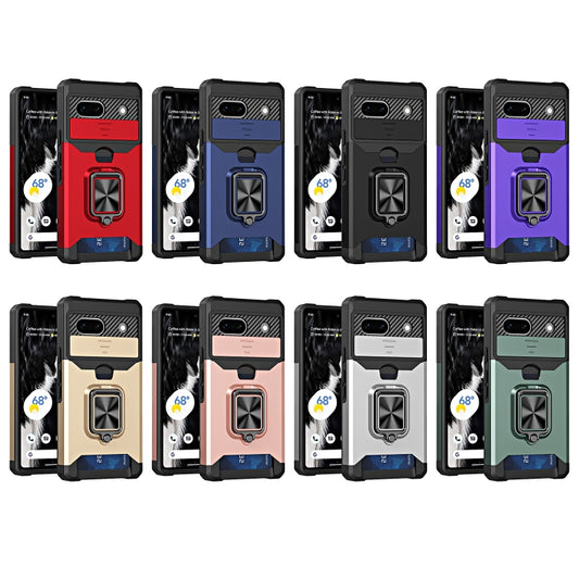 For Google Pixel 7a Camera Shield Card Slot Phone Case with Ring Holder(Black) by buy2fix