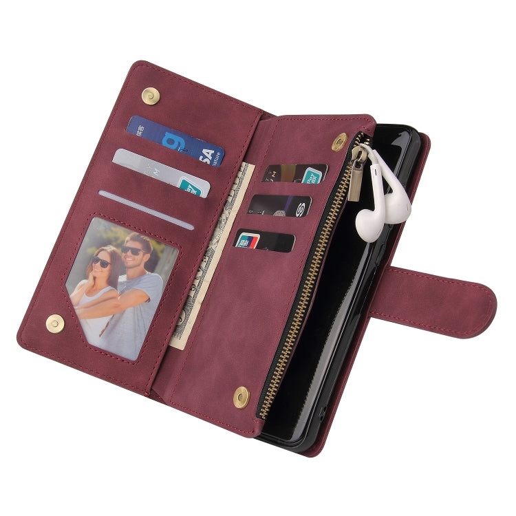 For Xiaomi Redmi Note 12 5G Global India / Poco X5 Multifunctional Multi-Card Wallet Phone Leather Case(Wine Red) by buy2fix