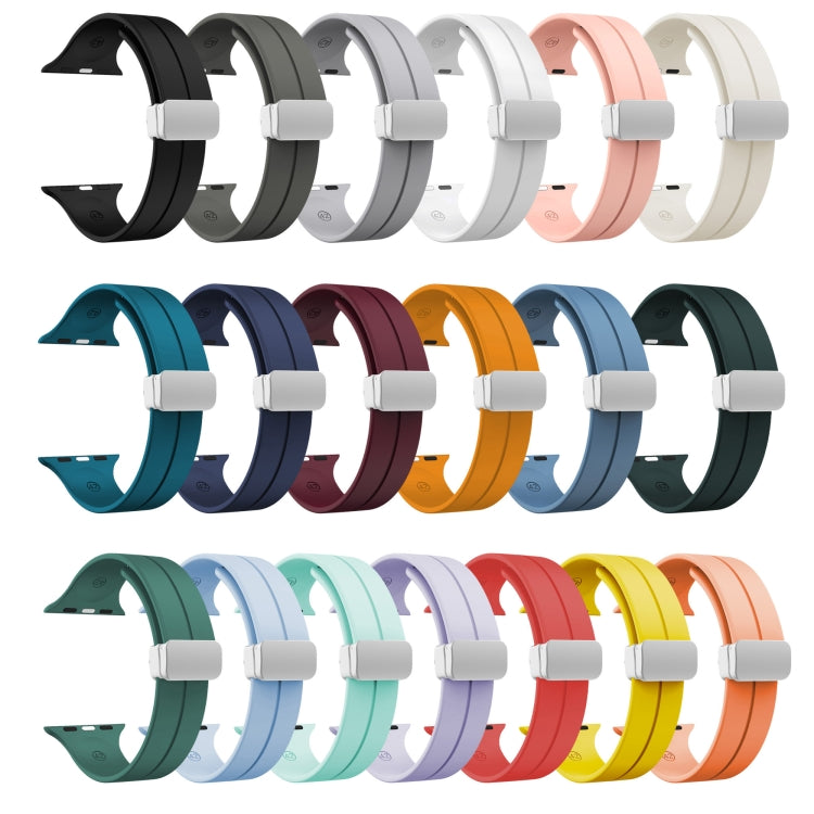 Magnetic Fold Clasp Silicone Watch Band For Apple Watch Series 9&8&7 41mm / SE 3&SE 2&6&SE&5&4 40mm / 3&2&1 38mm(Pink) by buy2fix