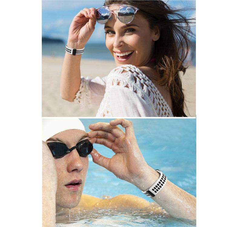 Magnetic Fold Clasp Square Holes Silicone Watch Band For Apple Watch Ultra 49mm&Watch Ultra 2 49mm / Series 9&8&7 45mm / SE 3&SE 2&6&SE&5&4 44mm / 3&2&1 42mm(Black White) by buy2fix