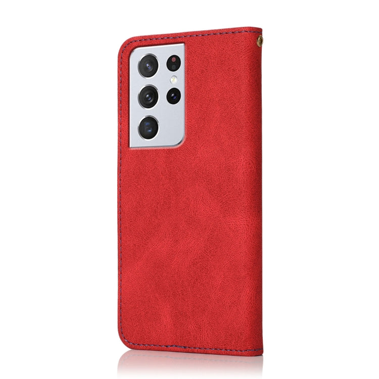For Samsung Galaxy S21 Ultra 5G Dual-color Stitching Leather Phone Case(Red Blue) - Galaxy S21 Ultra 5G Cases by buy2fix | Online Shopping UK | buy2fix