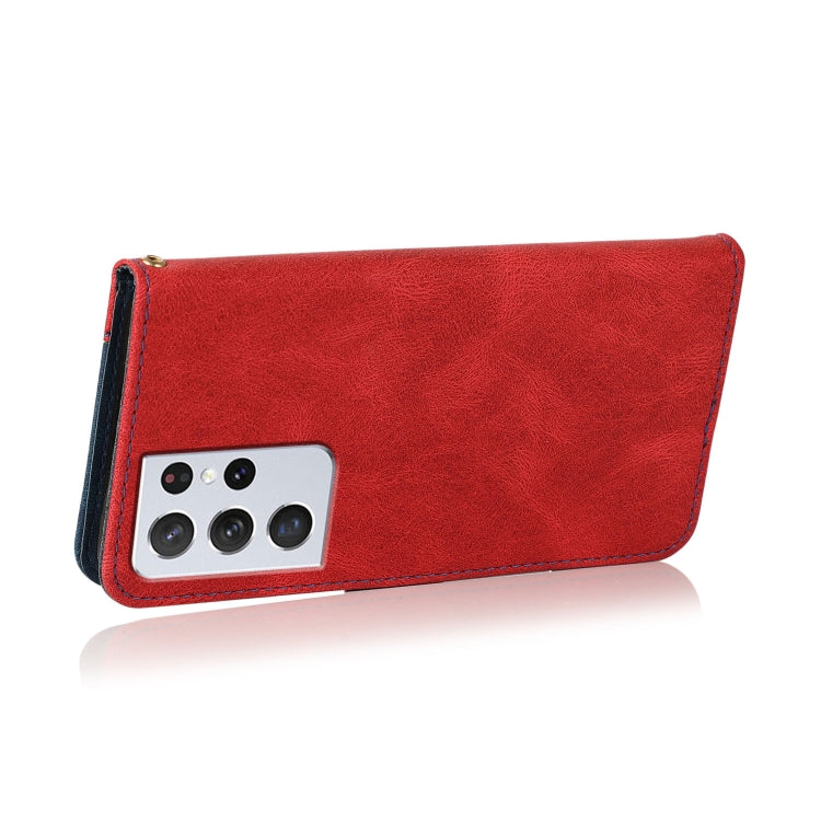 For Samsung Galaxy S21 Ultra 5G Dual-color Stitching Leather Phone Case(Red Blue) - Galaxy S21 Ultra 5G Cases by buy2fix | Online Shopping UK | buy2fix