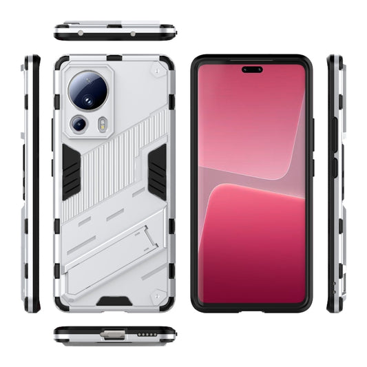 For Xiaomi 13 Lite Punk Armor 2 in 1 PC + TPU Shockproof Phone Case with Holder(White) by buy2fix