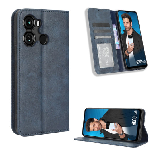 For Itel P40 Magnetic Buckle Retro Texture Leather Phone Case(Blue) - More Brand by buy2fix | Online Shopping UK | buy2fix
