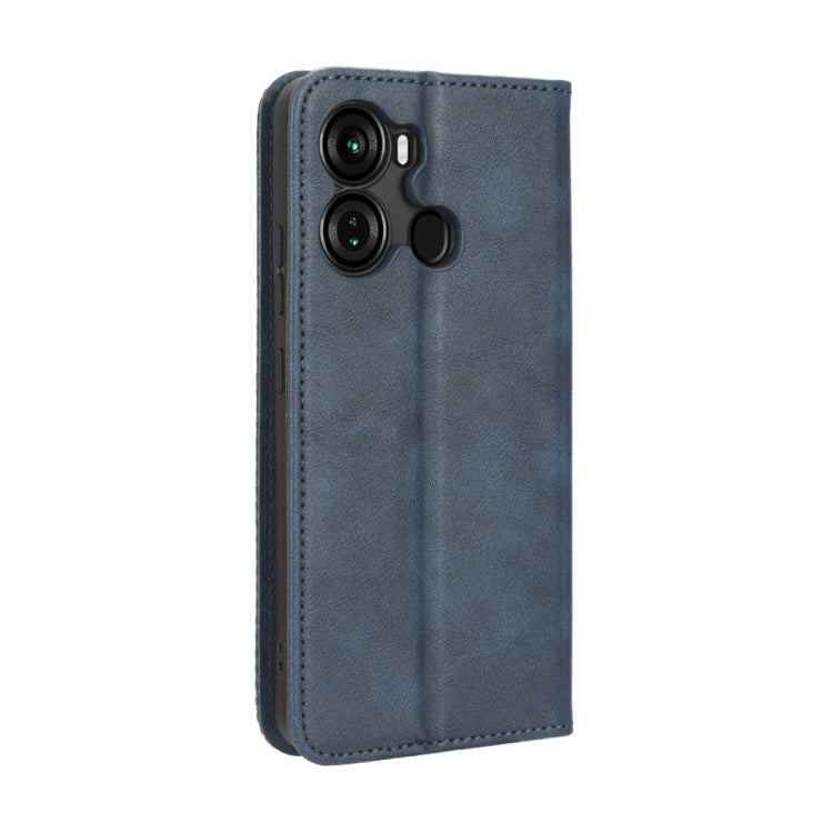 For Itel P40 Magnetic Buckle Retro Texture Leather Phone Case(Blue) - More Brand by buy2fix | Online Shopping UK | buy2fix