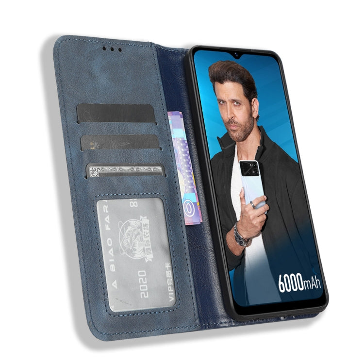 For Itel P40 Magnetic Buckle Retro Texture Leather Phone Case(Blue) - More Brand by buy2fix | Online Shopping UK | buy2fix