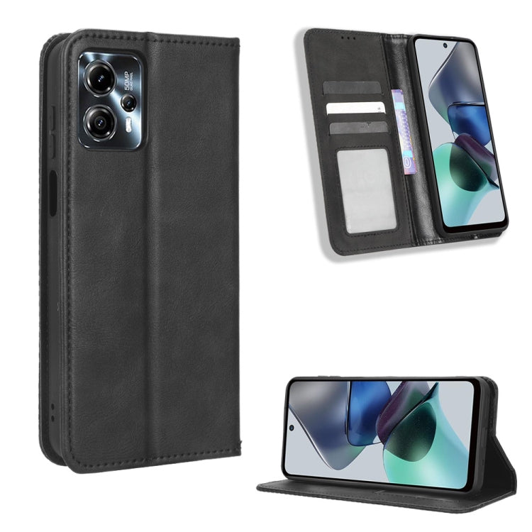 For Motorola Moto G13 / G23 4G Magnetic Buckle Retro Texture Leather Phone Case(Black) - Motorola Cases by buy2fix | Online Shopping UK | buy2fix
