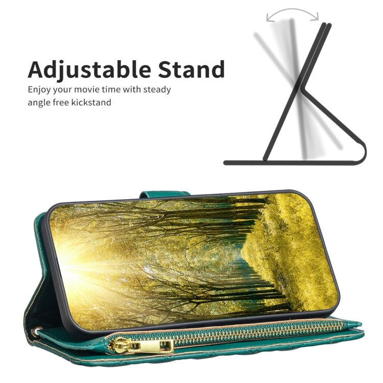 For Xiaomi Redmi Note 12 4G Global Diamond Lattice Zipper Wallet Leather Flip Phone Case(Green) - Xiaomi Cases by buy2fix | Online Shopping UK | buy2fix