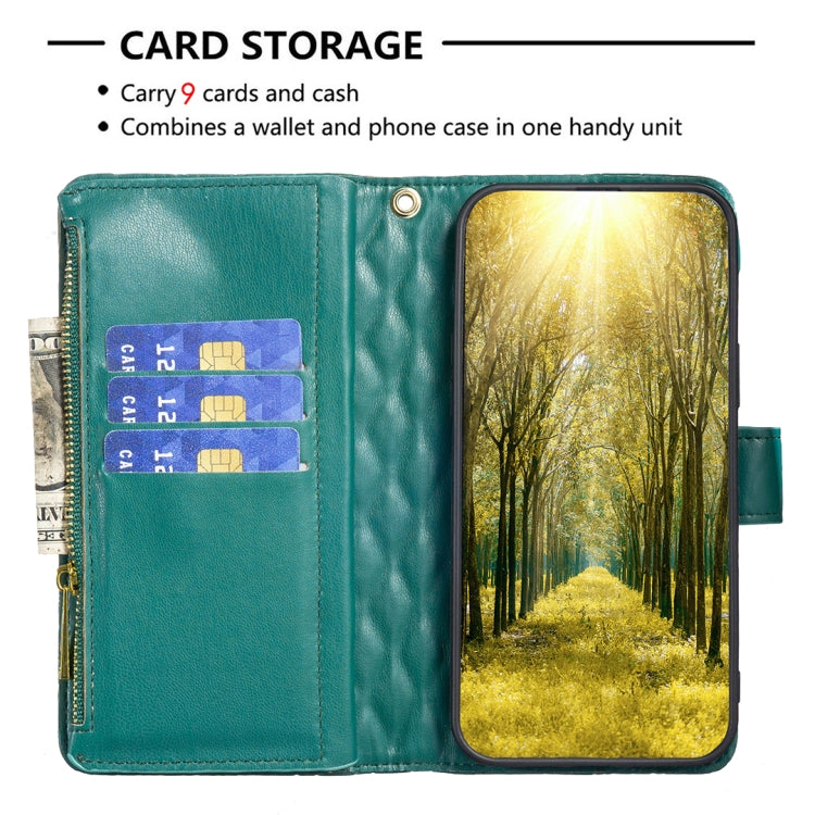 For Xiaomi Redmi Note 12 4G Global Diamond Lattice Zipper Wallet Leather Flip Phone Case(Green) - Xiaomi Cases by buy2fix | Online Shopping UK | buy2fix