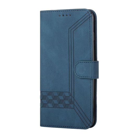 For OPPO Reno6 5G Cubic Skin Feel Flip Leather Phone Case(Blue) by buy2fix