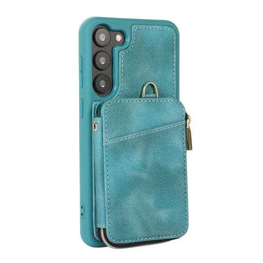 For Samsung Galaxy S23 5G Zipper Card Bag Back Cover Phone Case(Turquoise) by buy2fix