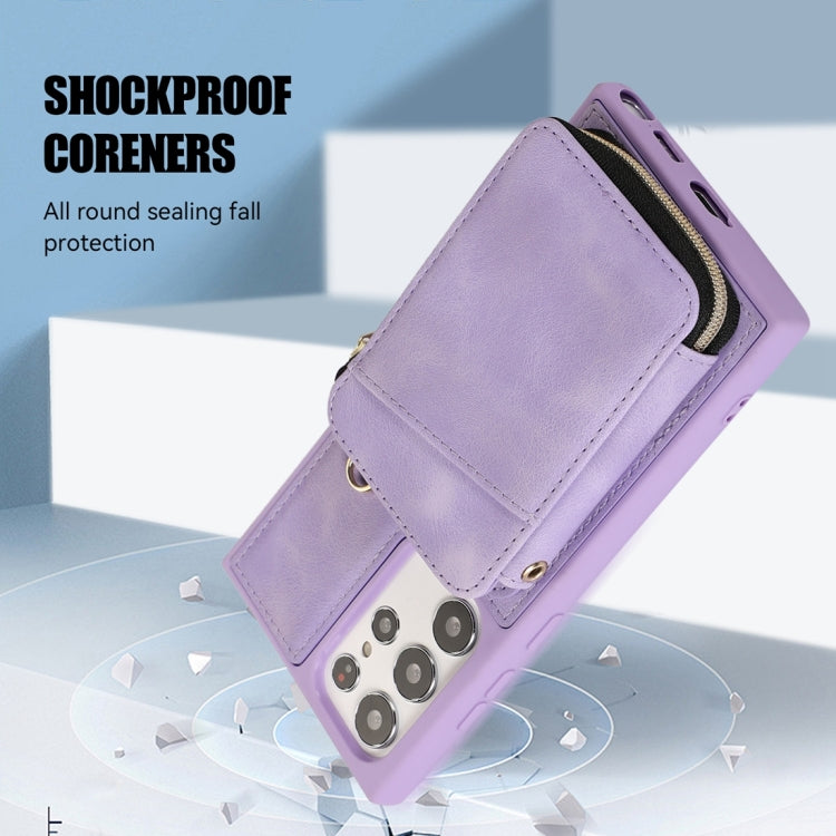 For Samsung Galaxy S23 Ultra 5G Zipper Card Bag Back Cover Phone Case(Purple) by buy2fix