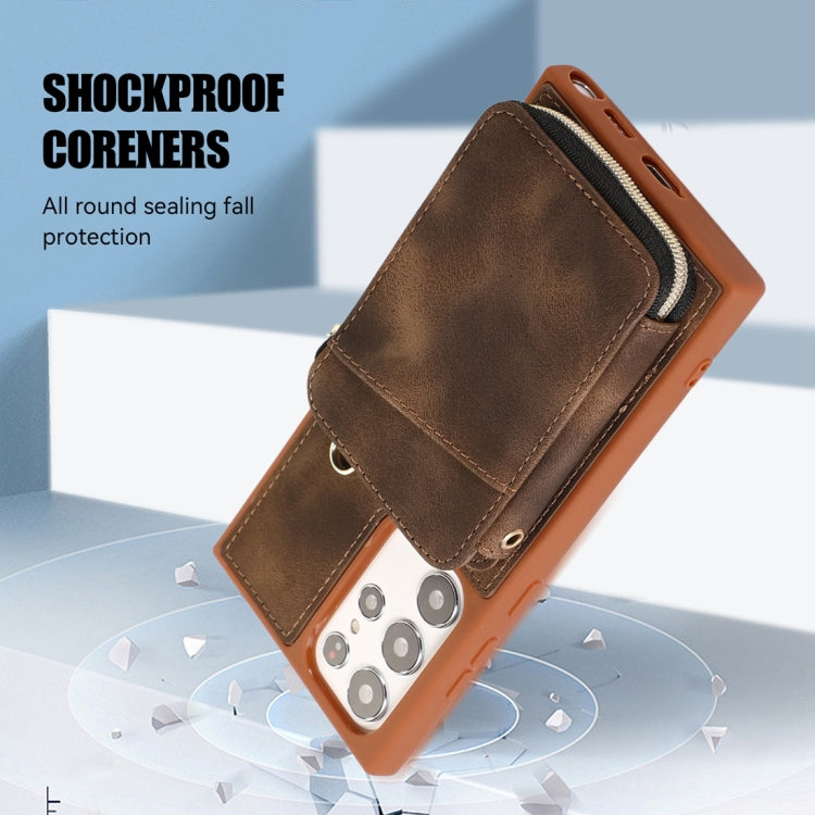 For Samsung Galaxy S22 Ultra 5G Zipper Card Bag Back Cover Phone Case(Brown) by buy2fix
