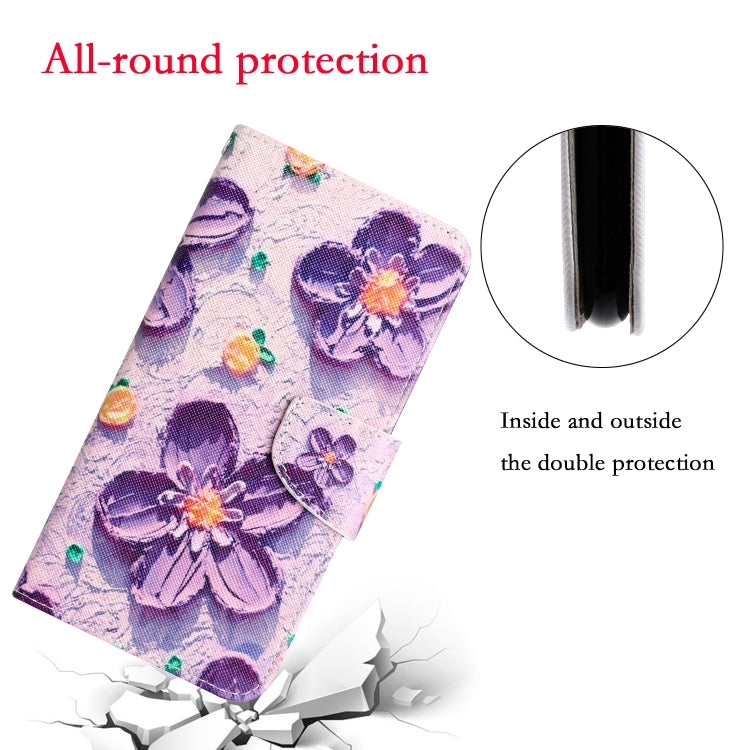 For Xiaomi Redmi 12C Colored Drawing Leather Phone Case(Purple Flower) by buy2fix
