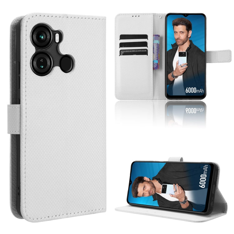 For Itel P40 Diamond Texture Leather Phone Case(White) - More Brand by buy2fix | Online Shopping UK | buy2fix