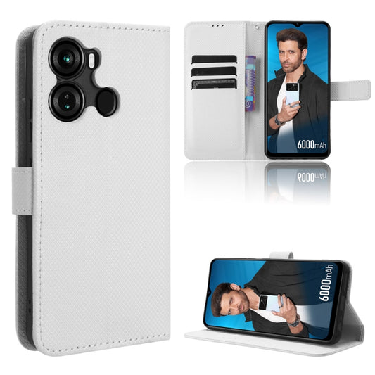For Itel P40 Diamond Texture Leather Phone Case(White) - More Brand by buy2fix | Online Shopping UK | buy2fix