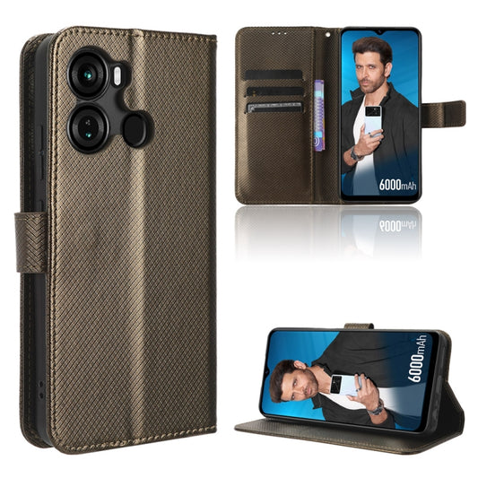 For Itel P40 Diamond Texture Leather Phone Case(Brown) - More Brand by buy2fix | Online Shopping UK | buy2fix