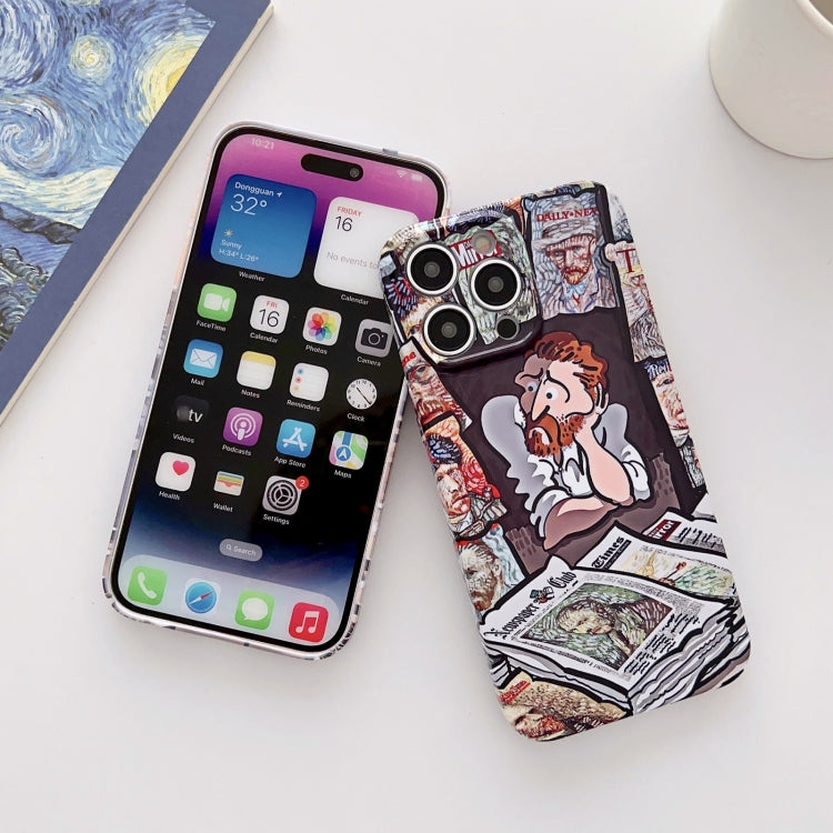For iPhone 13 Precise Hole Oil Painting Glossy PC Phone Case(Newspaper) by buy2fix
