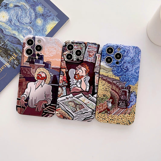 For iPhone 11 Precise Hole Oil Painting Glossy PC Phone Case(Newspaper) by buy2fix