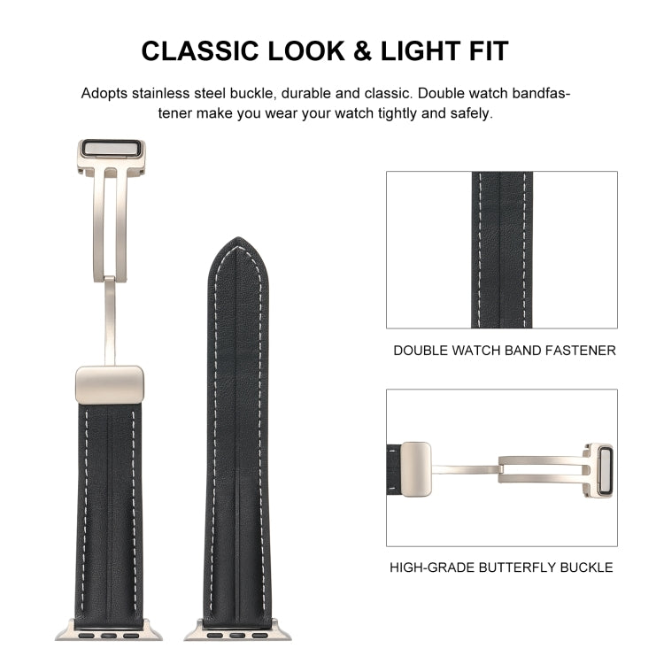 Folding Buckle Grooved Genuine Leather Watch Band For Apple Watch Series 8&7 41mm / SE 2&6&SE&5&4 40mm / 3&2&1 38mm(Light Pink) by buy2fix