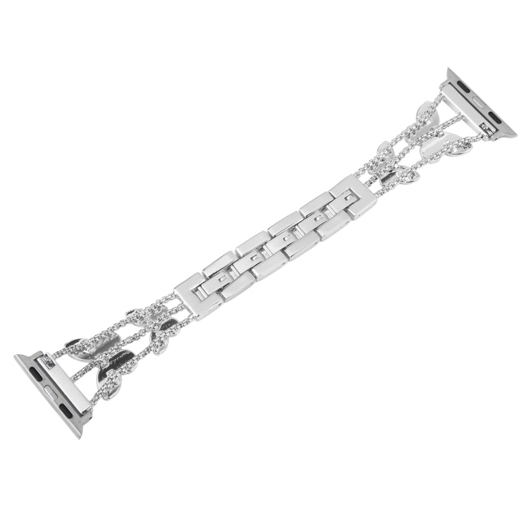 Butterfly Metal Diamond Watch Band For Apple Watch Series 9&8&7 41mm / SE 3&SE 2&6&SE&5&4 40mm / 3&2&1 38mm(Silver) - Watch Bands by buy2fix | Online Shopping UK | buy2fix