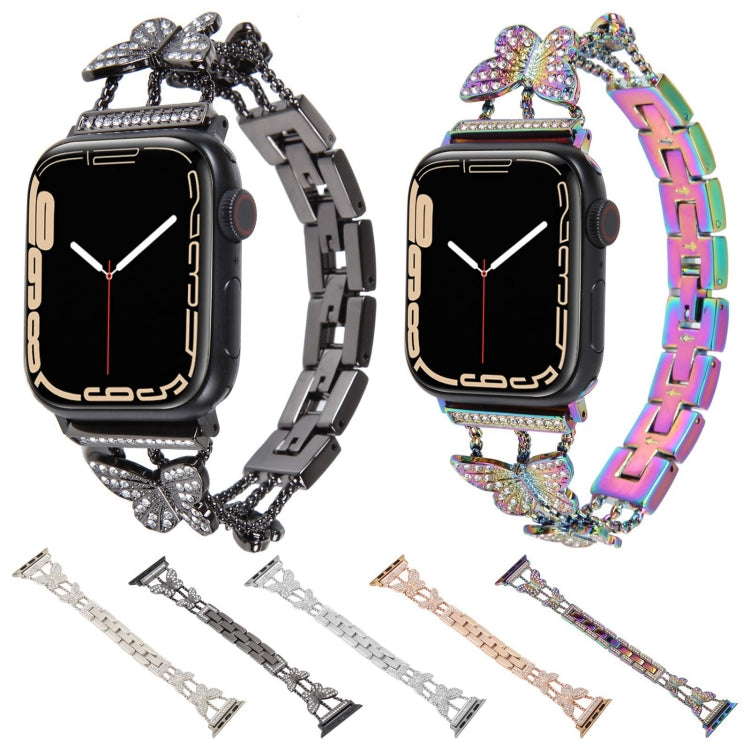 Butterfly Metal Diamond Watch Band For Apple Watch Series 9&8&7 41mm / SE 3&SE 2&6&SE&5&4 40mm / 3&2&1 38mm(Silver) - Watch Bands by buy2fix | Online Shopping UK | buy2fix