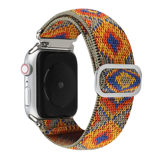 For Apple Watch Series 9&8&7 41mm / SE 3&SE 2&6&SE&5&4 40mm / 3&2&1 38mm Buckle Elastic Nylon Watch Band(Orange Rhombus) by buy2fix