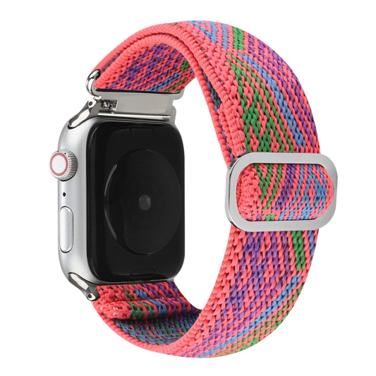 For Apple Watch Series 9&8&7 41mm / SE 3&SE 2&6&SE&5&4 40mm / 3&2&1 38mm Buckle Elastic Nylon Watch Band(Rose Red) by buy2fix