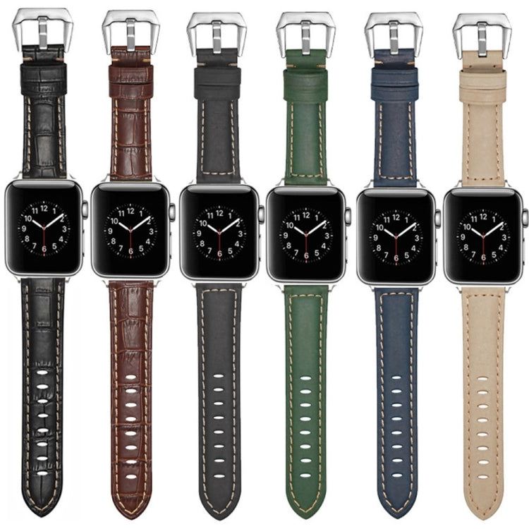 For Apple Watch Series 9&8&7 41mm / SE 3&SE 2&6&SE&5&4 40mm / 3&2&1 38mm Silver Buckle Genuine Leather Watch Band(Frosted Beige) by buy2fix