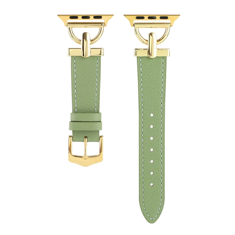 For Apple Watch Ultra 49mm&Watch Ultra 2 49mm / Series 9&8&7 45mm / SE 3&SE 2&6&SE&5&4 44mm / 3&2&1 42mm D-Buckle Plain Genuine Leather Watch Band(Green) - Watch Bands by buy2fix | Online Shopping UK | buy2fix