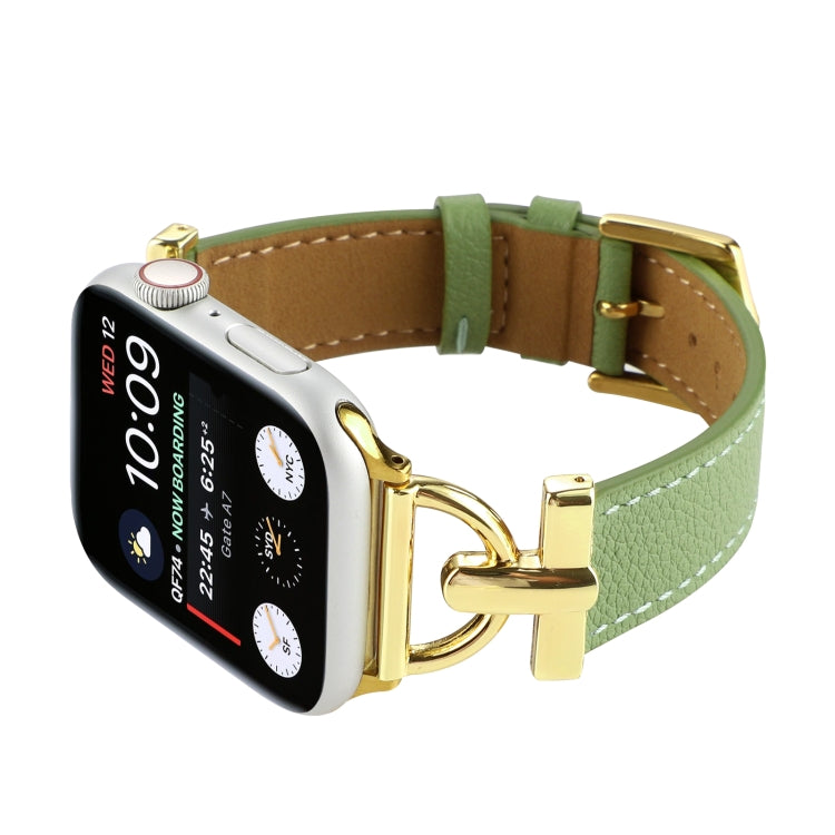 For Apple Watch Ultra 49mm&Watch Ultra 2 49mm / Series 9&8&7 45mm / SE 3&SE 2&6&SE&5&4 44mm / 3&2&1 42mm D-Buckle Plain Genuine Leather Watch Band(Green) - Watch Bands by buy2fix | Online Shopping UK | buy2fix