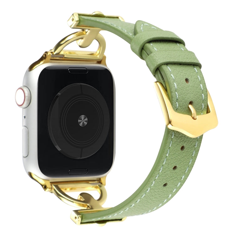 For Apple Watch Ultra 49mm&Watch Ultra 2 49mm / Series 9&8&7 45mm / SE 3&SE 2&6&SE&5&4 44mm / 3&2&1 42mm D-Buckle Plain Genuine Leather Watch Band(Green) - Watch Bands by buy2fix | Online Shopping UK | buy2fix