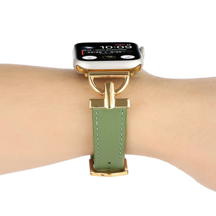 For Apple Watch Ultra 49mm&Watch Ultra 2 49mm / Series 9&8&7 45mm / SE 3&SE 2&6&SE&5&4 44mm / 3&2&1 42mm D-Buckle Plain Genuine Leather Watch Band(Green) - Watch Bands by buy2fix | Online Shopping UK | buy2fix