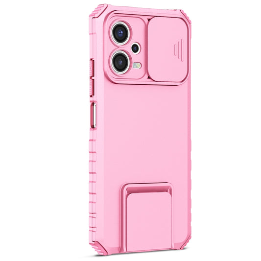 For Xiaomi Redmi Note 12 5G / Poco X5 Stereoscopic Holder Sliding Camshield Phone Case(Pink) by buy2fix
