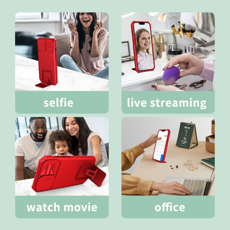 For Xiaomi Redmi Note 12 5G / Poco X5 Stereoscopic Holder Sliding Camshield Phone Case(Red) by buy2fix