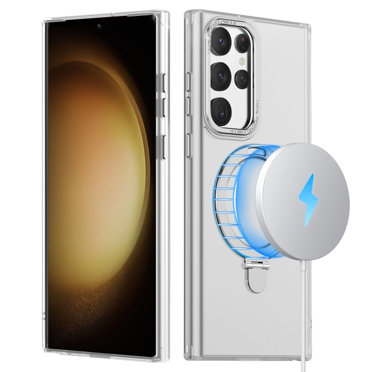 For Samsung Galaxy S22 Ultra 5G LK 3 in 1 MagSafe Magnetic Holder Phone Case(White) - Galaxy S22 Ultra 5G Cases by buy2fix | Online Shopping UK | buy2fix