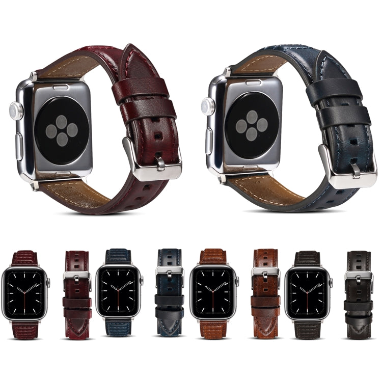 Oil Wax Genuine Leather Watch Band For Apple Watch Series 9&8&7 41mm / SE 3&SE 2&6&SE&5&4 40mm / 3&2&1 38mm (Brown) by buy2fix