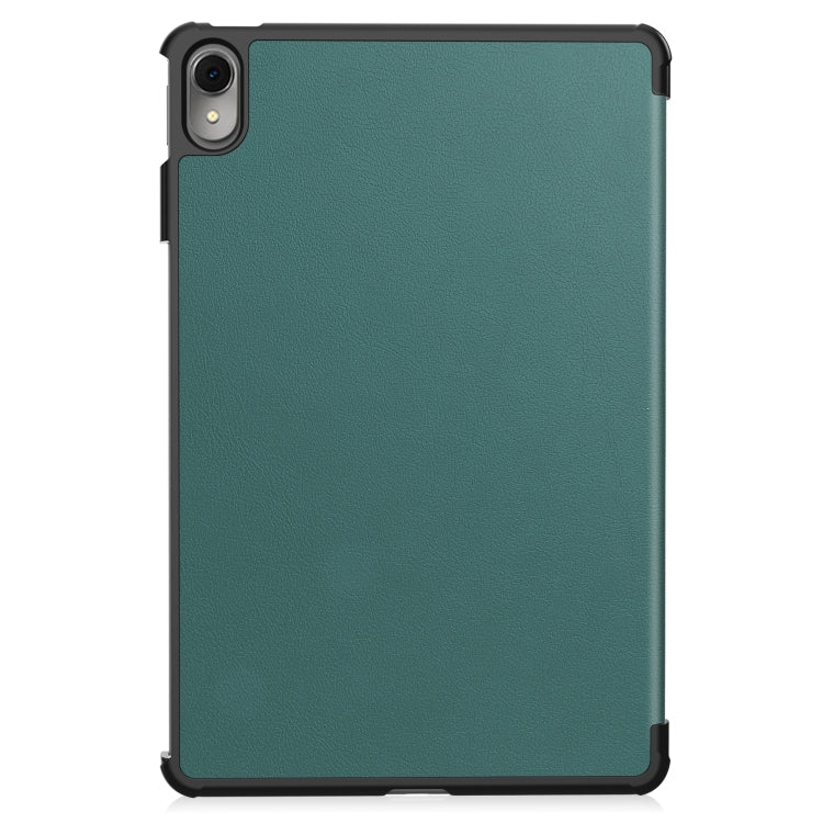 For Huawei MatePad 11 2023 Custer Texture 3-Fold Holder Leather Tablet Case(Green) - Huawei by buy2fix | Online Shopping UK | buy2fix