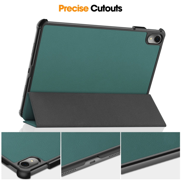 For Huawei MatePad 11 2023 Custer Texture 3-Fold Holder Leather Tablet Case(Green) - Huawei by buy2fix | Online Shopping UK | buy2fix