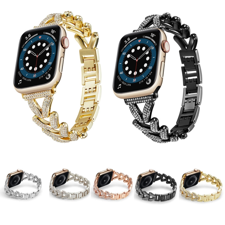 Triangle Diamond Metal Watch Band For Apple Watch Ultra 49mm&Watch Ultra 2 49mm / Series 9&8&7 45mm / SE 3&SE 2&6&SE&5&4 44mm / 3&2&1 42mm (Gold) by buy2fix