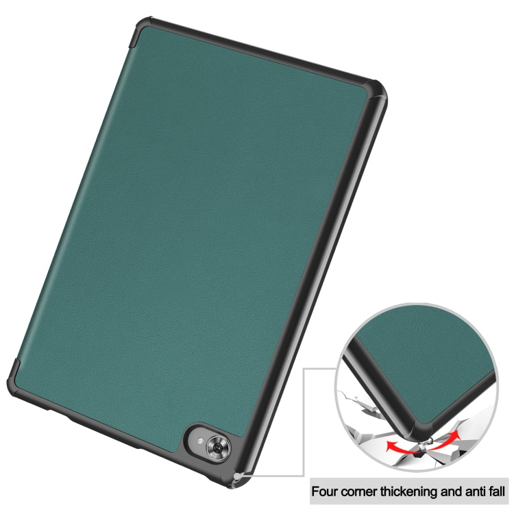 For Teclast M40 Plus Custer Pure Color 3-Fold Holder Leather Tablet Case(Dark Green) by buy2fix