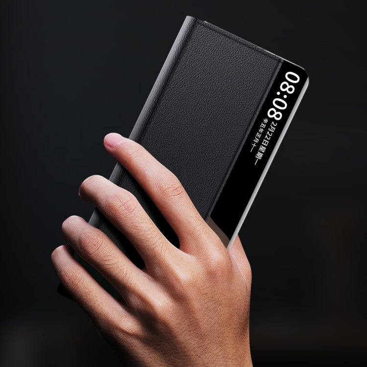 For Huawei Mate X3 Plain Magnetic Phone Case with Smart View Window & Holder(Black) by buy2fix