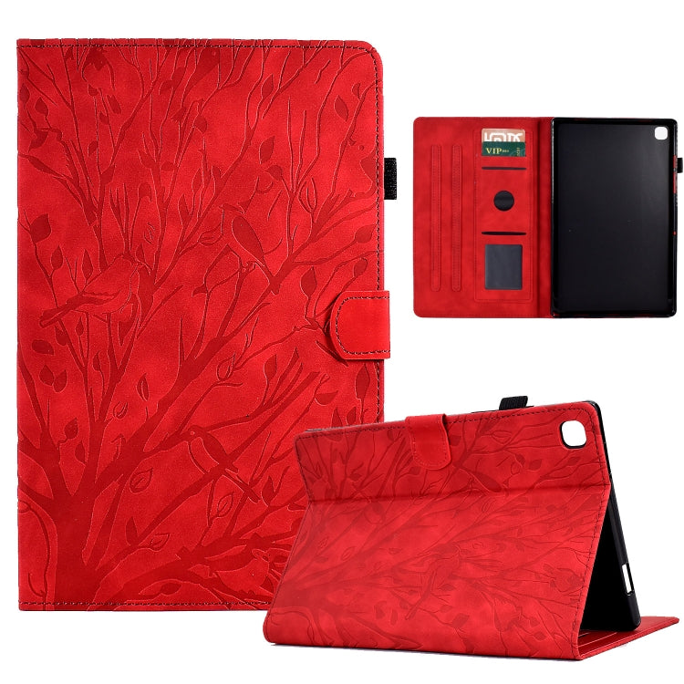 For Samsung Galaxy Tab A7 Lite Fortune Tree Pressure Flower PU Tablet Case(Red) - Tab A7 Lite T220 / T225 by buy2fix | Online Shopping UK | buy2fix